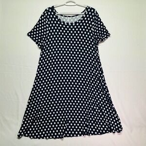 POPYOUNG Women's Navy Blue White Polka Dot Short Sleeve Swing Dress Size 2XL